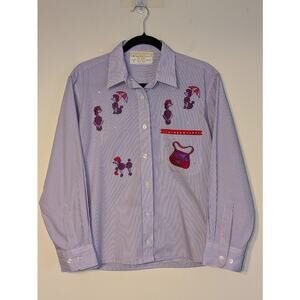 Fortune By Stan Women's Small Pinstripe Prim & Proper Poodle Themed Patches Top